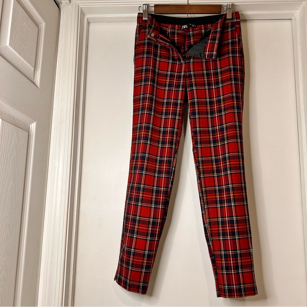 Zara Red Tartan Plaid Pants - Size Small - Picture 4 of 12
